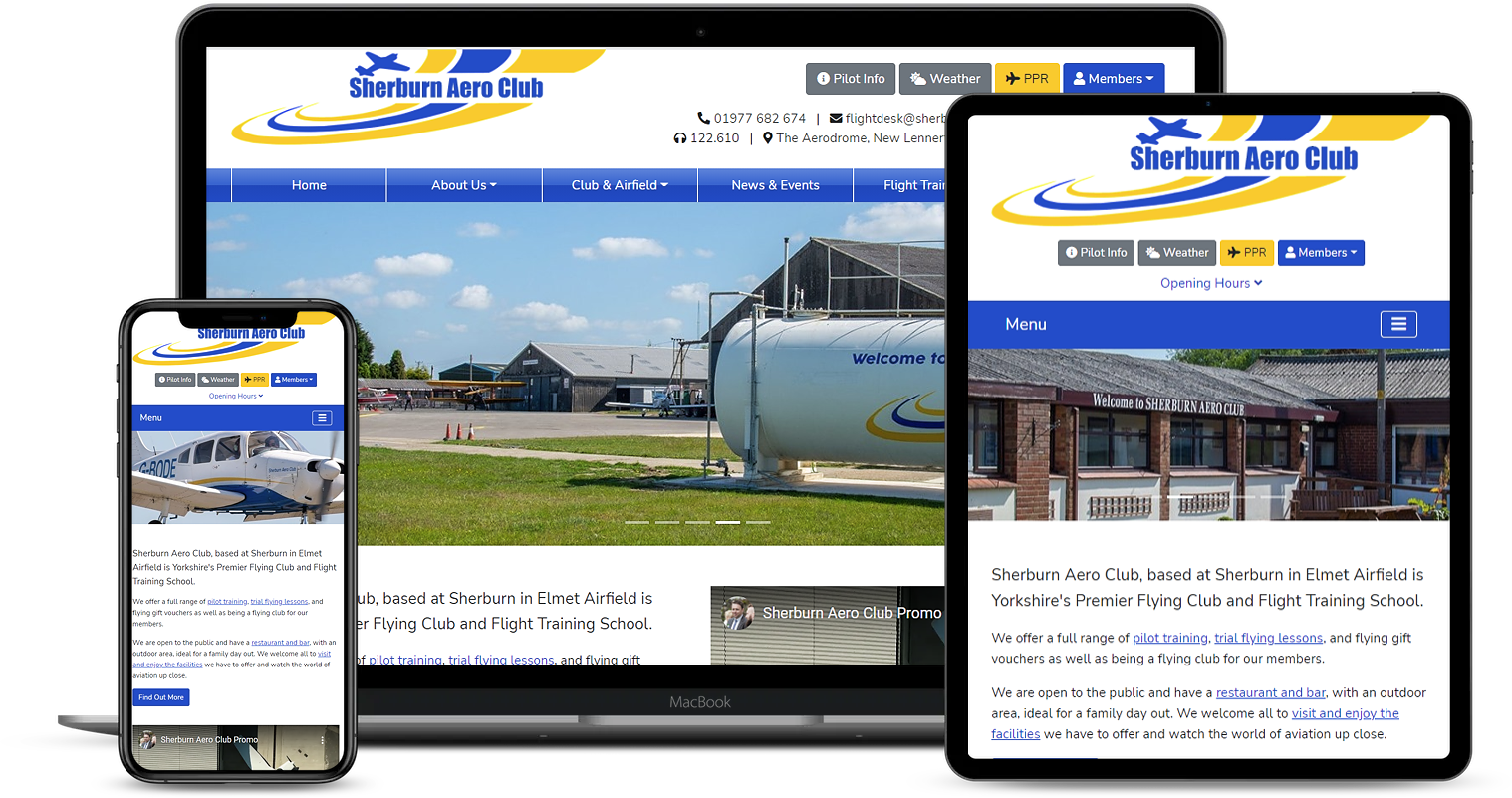 Screenshot of Sherburn Aero Club website